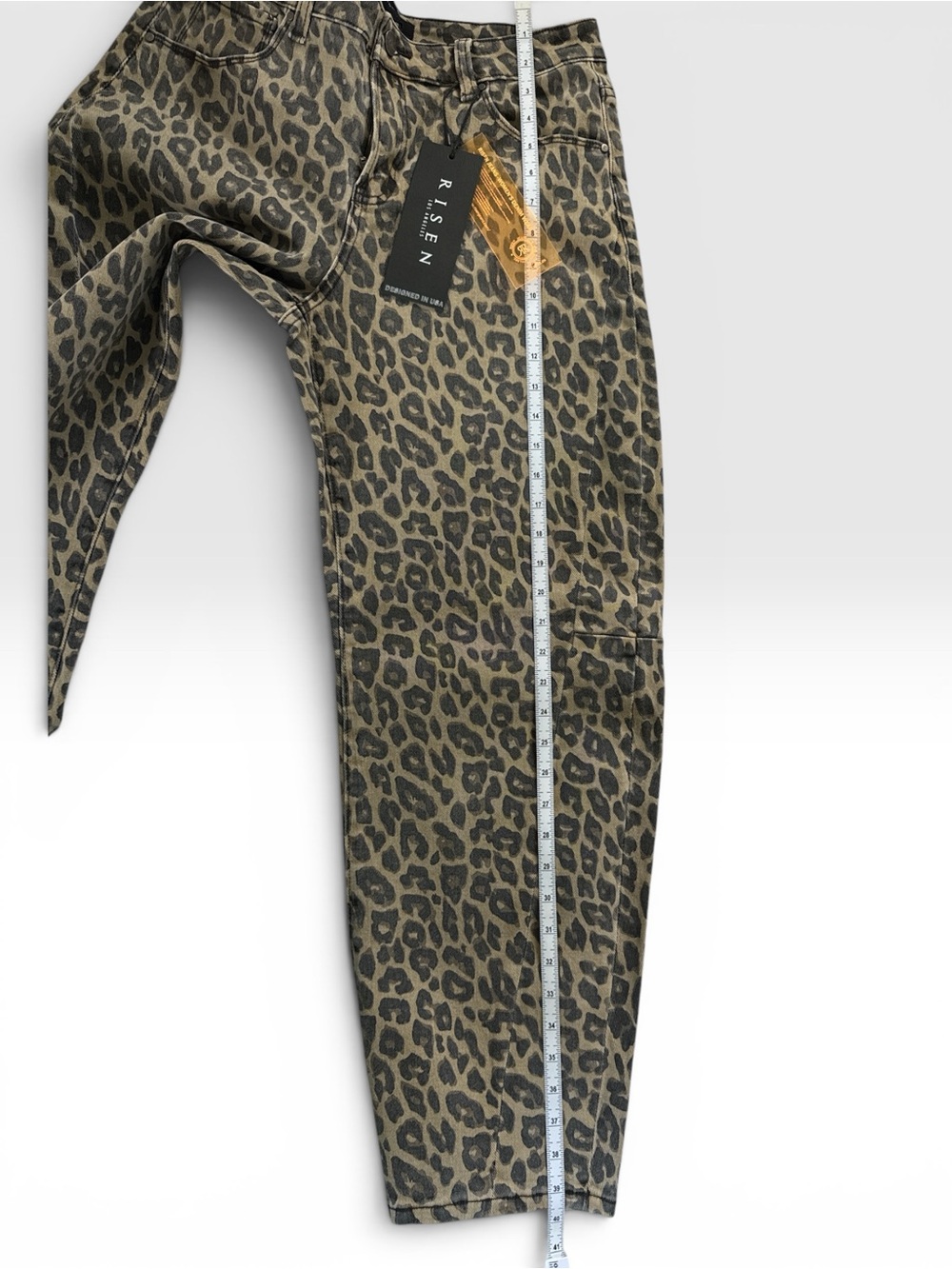 Women’s Risen Barrel Leopard Print Jeans - Beige Black - Picture 7 of 11